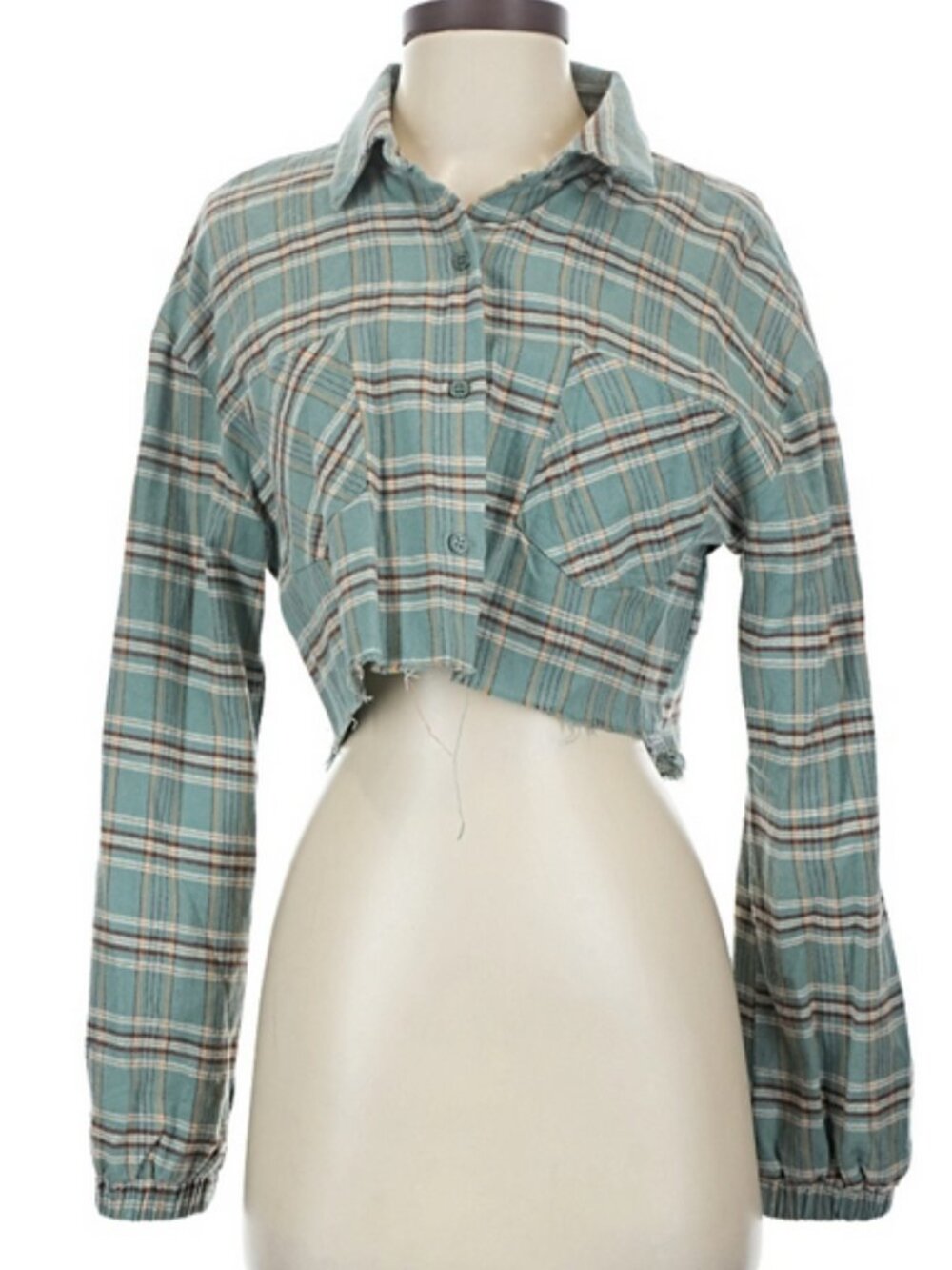 ButtonDown Crop Teal Herringbone Shirt NWT